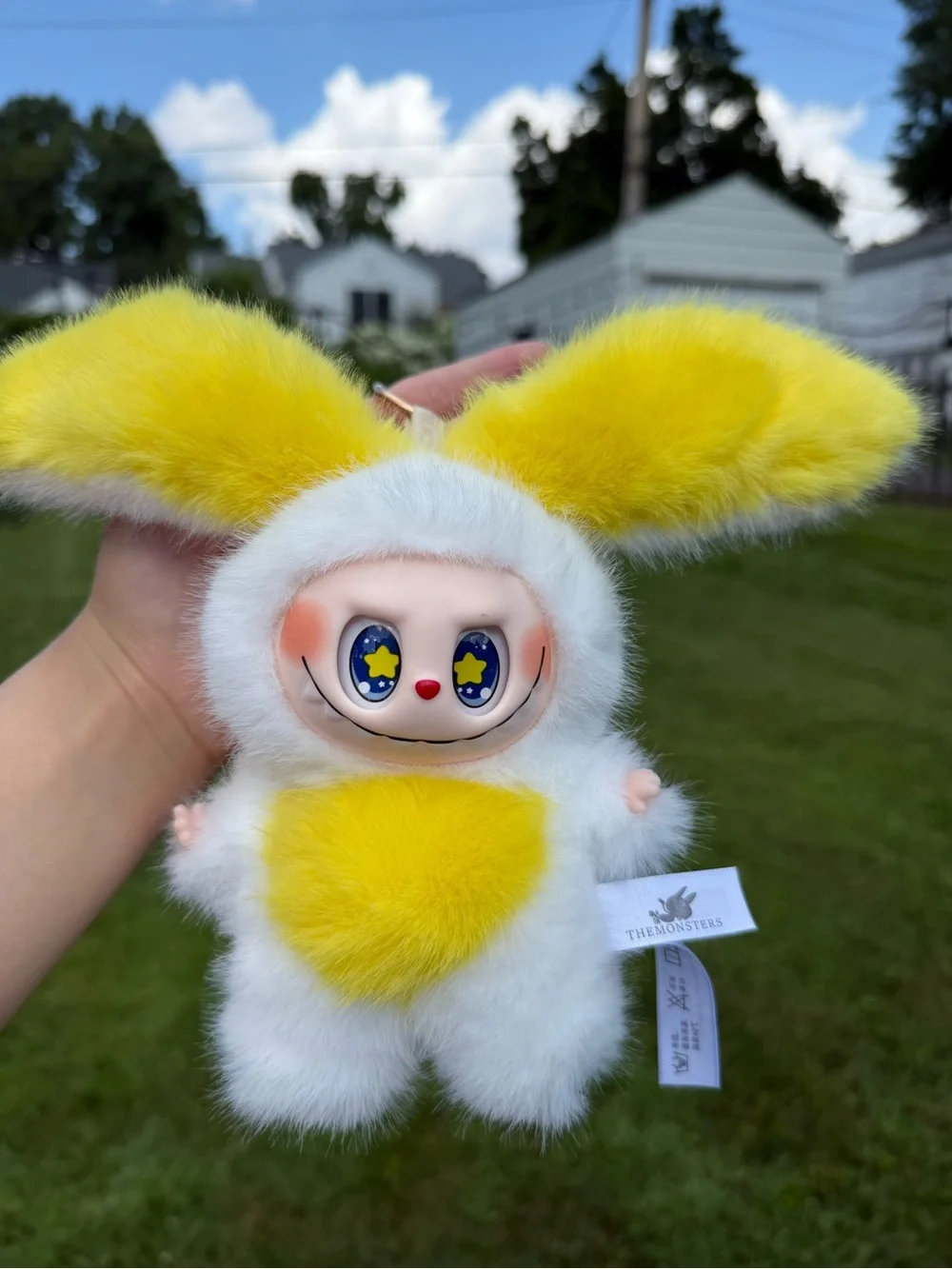Yellow White Labubu Plush Bunny Toy-Stuffed Animal Collectible-Not Pop Mart